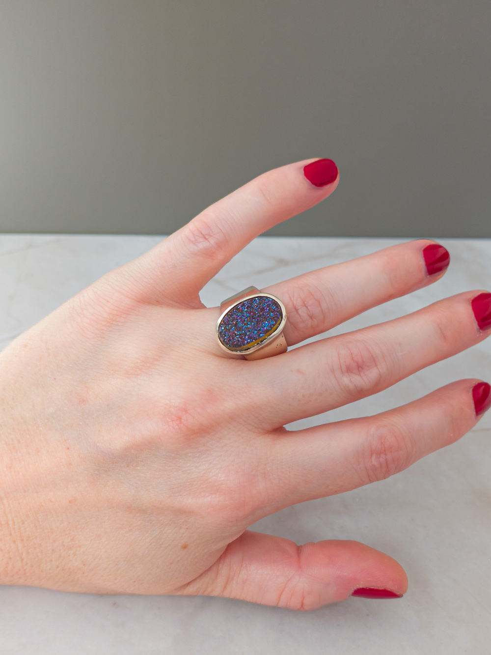 STARBORN 925 Sterling Silver Druzy Quartz Ring Size 7 (11.95g)
